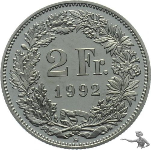 2 Franken 1992 B Prachtexemplar